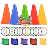 BUYGOO 30Pcs 3 in 1 Ringwurfspiel Wurfspiel Outdoorspiele Ringwurfspiel...