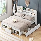 Rtopsu Doppelbett Holzbett 140x200 cm mit USB-Kopfteil, Bett mit 3 Stauraum...