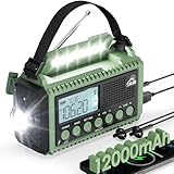 12000 mAh Kurbelradio, Solar & Kurbel Notfallradio, Tragbares Retro Radio...