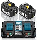 2X 18V 8.0Ah Ersatzakku für makita + Dual Port 6A Ladegerät DC18RD...