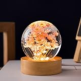 MARZIUS Blumen-Kristallkugel-Nachtlicht, 6 cm Glaskugel-Nachtlampe mit...