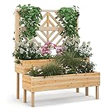 COSTWAY Blumenkasten mit Spalier aus Tannenholz, Gartenspalier mit 2...