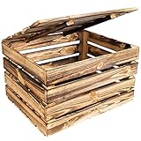 Creative Deco Große Holzkiste mit Deckel Vintage | 50x40x30 cm | Geflammt...