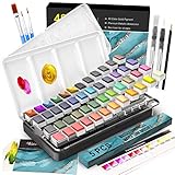 RATEL Aquarellfarben-Set, Aquarellkasten – 48 Feste Pigmente + 5 Pinsel +...