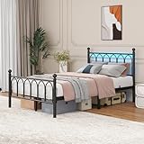 Viitech Bettrahmen Metallbett mit LED-Bettrahmen und USB-Ladestation,...