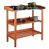 Relaxdays Pflanztisch, Holz, Metallplatte, 3 Ebenen, Arbeitsplatte...
