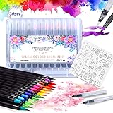 Aottom Pinselstifte Set 30St, 24 Brush Pen Wasserfarben+2 Aquarell Pinsel...