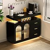FREDEES LED Küchenschrank mit Ladefunktion, küchenbuffet mit 3 Schubladen...