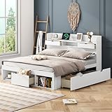 WIZBED Holzbett Doppelbett 140x200cm mit Schubladen, USB & Stauraum...