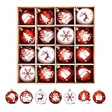 WEARXI Weihnachtskugeln - 16pc 6cm Christbaumkugeln Kunststoff Rot Weiß,...