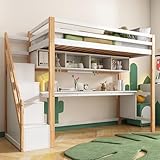 ZYLOYAL10 Kinderhochbett Hochbett mit Bücherregal und Stauraumtreppe für...