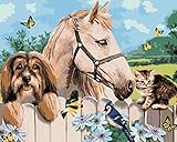 Malen nach Zahlen - HUND, PFERD UND KÄTZCHEN (HOWARD ROBINSON) 80x100 cm...