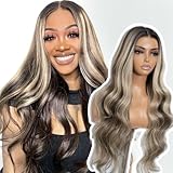 Style Icon 28 inch Long Wave Synthetic Wig 6x4 Pre-Cut Lace Brown Highlight...
