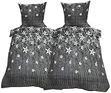Leonado-Vicenti 4 TLG Winter Fleece Bettwäsche 135x200 Sterne Grau...