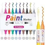 Permanent Marker Fein Wasserfest lackstift, Dual Tip 12 Wasserfeste Paint...