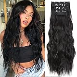 YDDM Hair Extensions Clip In Extensions Schwarz Wellige Haarverlängerung...