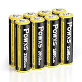POWXS AA-Batterien Wiederaufladbar 2800mAh 8 Stück - AA Akku NIMH...