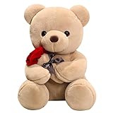 Teddybär Plüsch, 23cm Teddybär mit Rose, Stofftier Spielzeug Dekozimmer...