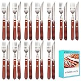 Steakbesteck edelstahl holz set 24 teilig mit 12 teilig Steakmessern und 12...