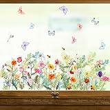 BETESSIN Fensterbilder Frühling Deko - 3 Bögen Blumen Fensterbilder mit...