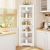 COSTWAY Küchenschrank schmal, Eckschrank mit 4 Glastüren und 6 Ablagen,...