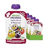 FRECHE FREUNDE Bio Quetschie Apfel, Birne & Maracuja, Fruchtmus mit Obst im...
