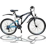 26 Zoll Mountainbike Fahrrad MIT VOLLFEDERUNG & Beleuchtung 21-Gang Shimano...