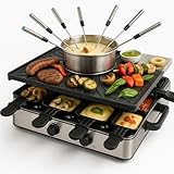 Raclette Fondue Set für 8 Personen mit Pfännchen & Schaber - Rostfrei &...
