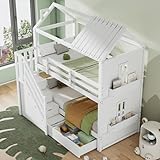 Aoskem Kinderbett Etagenbett 90x200 für 2 Kinder, Hausbett Hochbett mit...