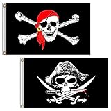 Piraten-Flagge, 2 Stück 90x150cm Jolly Roger Totenkopf Toter Mann Brust...