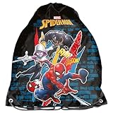 PASO Kinder Turnbeutel/Sportbeutel 36x32 cm - Spiderman - schwarz/bunt