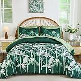 Drucon Bettwäsche-Set mit grünem Blumenmuster, Queen-Size-Größe,...