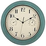 Foxtop Wasserdicht Lautlos Wanduhr mit Thermometer und Hygrometer, 30cm...
