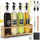 FNLLC Ölflasche mit Holzständern 500ml,4pcs Glasflaschen,Olivenöl...