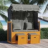 KOIECETA Strandkorb mit Kissen Poly Rattan und Massivholz mit Fußbänkchen...