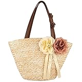 Jeesblsy Korbtasche Sommer Strandtasche Vintage Stroh Handtasche Handgewebt...