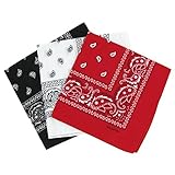 Snner Paisley Bandana, Rot, Weiß, Schwarz, Einheitsgröße