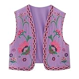 Damen Ärmellose Kurze Weste Patchwork Vintage Blumen Stickerei Jacke...