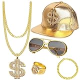 5 Stück Hip Hop Kostüm Set,Boombox Golden Baseball Cap Personalisiert...