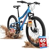 BIKESTAR Kinder Fahrrad Fully Mountainbike 21 Gang Shimano, Scheibenbremse...