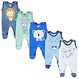 MEA BABY Unisex Baby Strampler mit Aufdruck aus 100% Baumwolle im 5er Pack....