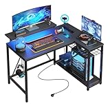 Bestier L-förmiger Gaming-Schreibtisch mit LED-Beleuchtung, Steckdosen, 2...