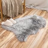 Ruedong Faux Fur Fell Teppich Grau 40x60 cm, Longhair Flauschiger Schaffell...