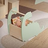 Joyz Spielzeugkiste aus Holz, Dino, 57x31,5x49 cm, Grün-Natur, Kinderregal...