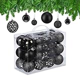 Relaxdays Weihnachtskugeln 50er Set, glitzernde, Matte & glänzende...