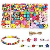 Maxmoc Holzperlen zum Auffädeln,390 Stück Perlen für Armbänder...