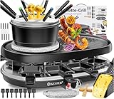 KESSER® 3in1 Raclette-Grill mit Naturgrillstein, Grillplatte und Fondue,...