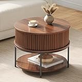 YITAHOME Couchtisch Rund, Couchtisch mit 2-stufigem Stauraum, Couchtische...