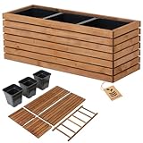 Blumenkasten Holz Braun zum Selbstaufbau - Rechteckiger Pflanzkübel groß...