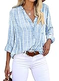 Cindeyar Bluse Damen Langarm Streifen Oberteile Casual Langarmshirt Tops...